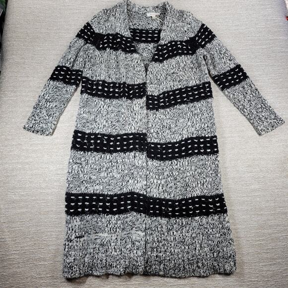 Two by Vince Camuto Chunky Knit Long Cardigan Sweater Black White Wool Blend L - Picture 5 of 16